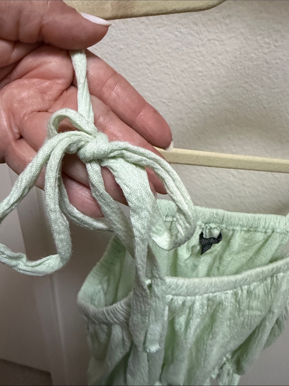 wild fable Pale Green Tie-Shoulder Ruffle Crop Top - Picture 4 of 4